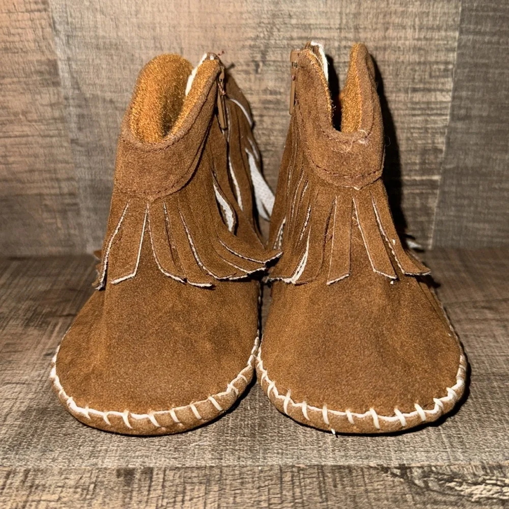 Brown Fringe BABY Moccasins-size 1